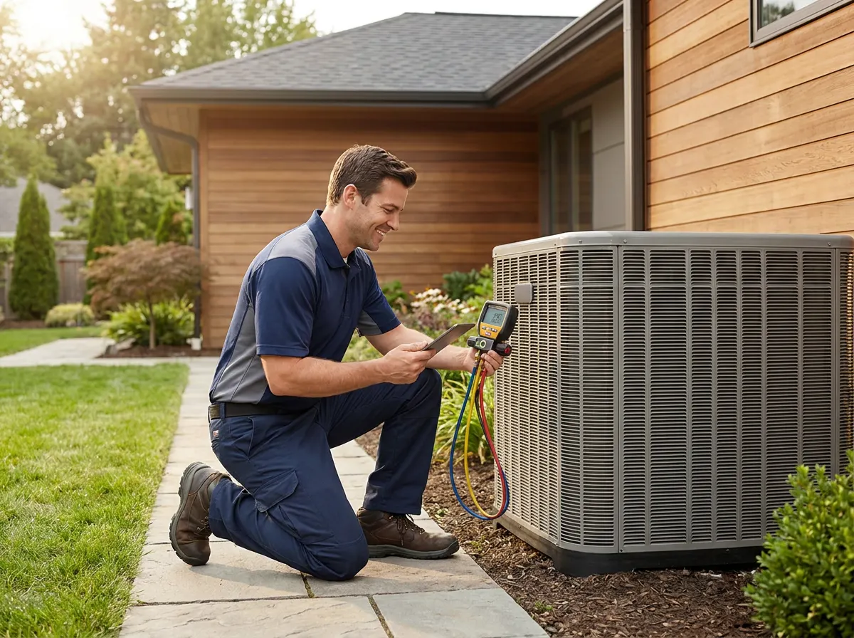 Mechanical room: heat pump beside a furnace