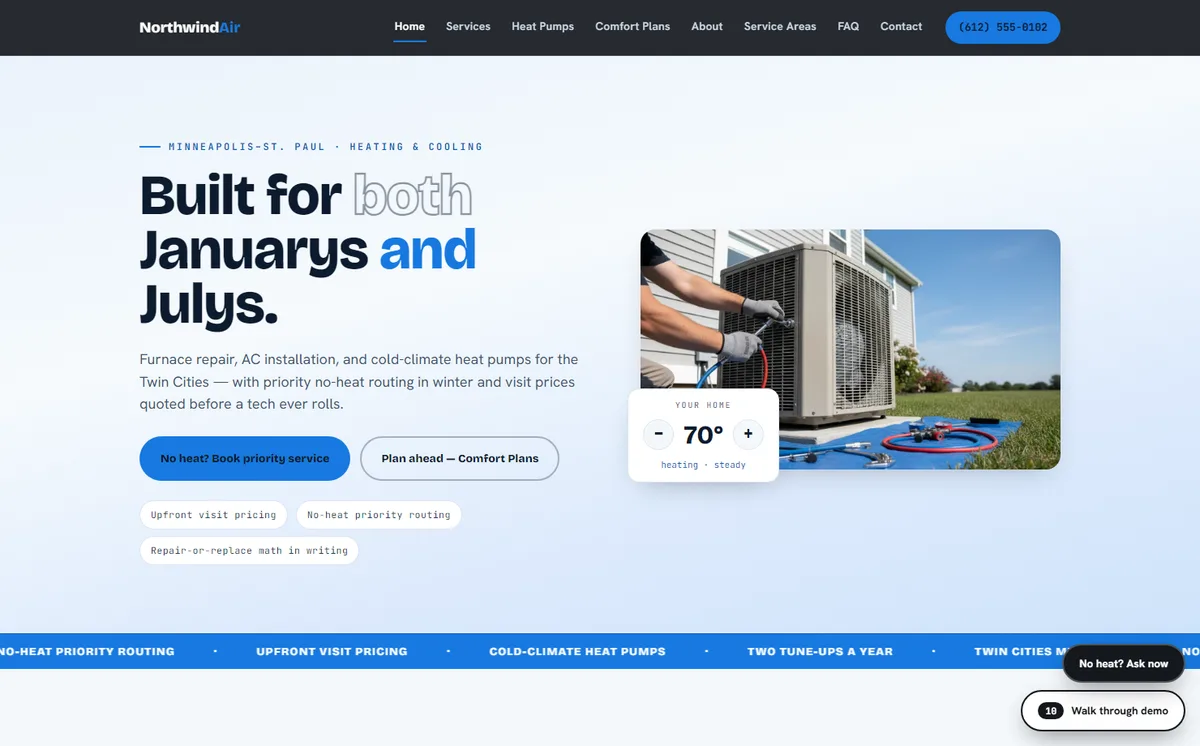 Northwind Air home page on desktop